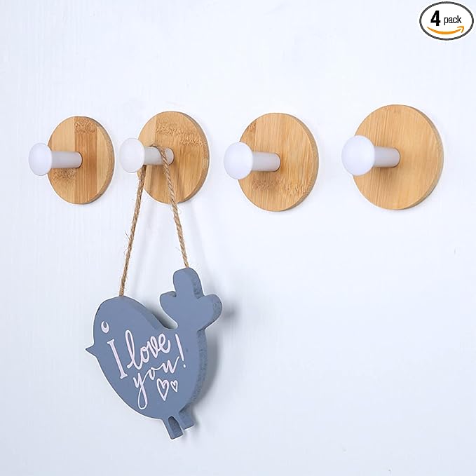 Self Adhesive Hooks, Robe Hooks Reusable Seamless Hooks, Heavy Duty Adhesive Hooks, Utility Hooks for Bedroom, Kitchen, Bathroom 4 Pack (White)