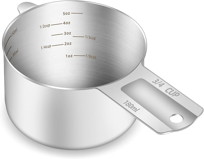 1PCS 3/4Cup (180ml, 6oz) Single Measuring Cup, Etched Inner Scale Stainless Steel Measure Scoop, Metric and US Measurement, Dishwasher Safe