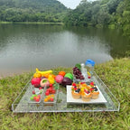 Extra Large Clear Acrylic Ottoman Tray with Cutout Handles 24x24 Inch Over-Sized King-Size Serving Tray Boot Organizer Decorative Tray for Living Room Bedroom,Bathroom and Kitchen Entryway