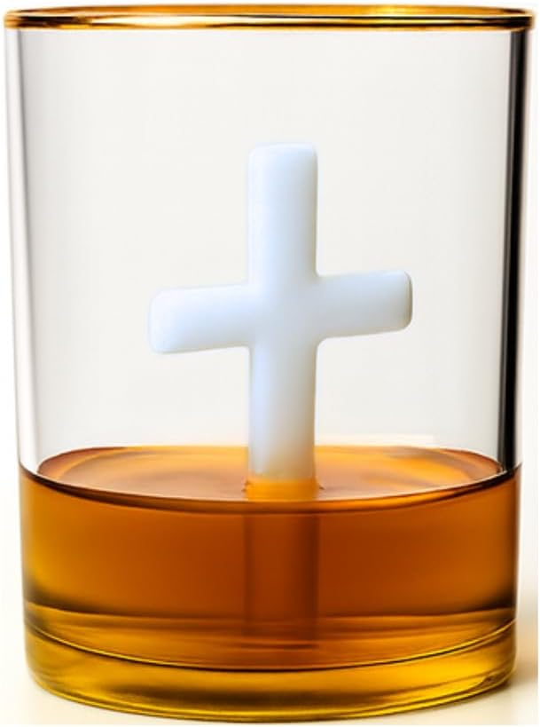 Crucifix Whiskey Glass – Premium Christian Cross Religious Glass, Old Fashioned Glass, Liquor – Luxurious Gold Rim – Home Bar Accessories Ideal for Man Cave, Fun Gift, Christian Gift, Religious Gift