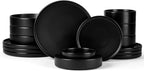 16 Piece Dinnerware Sets with Serving Bowls for 4, Onader Stoneware Plates and Bowls Dish Sets, Ceramic Dinner Ware Dishware for Kitchen Dining, Chip & Scratch Resistant - Ebony Black