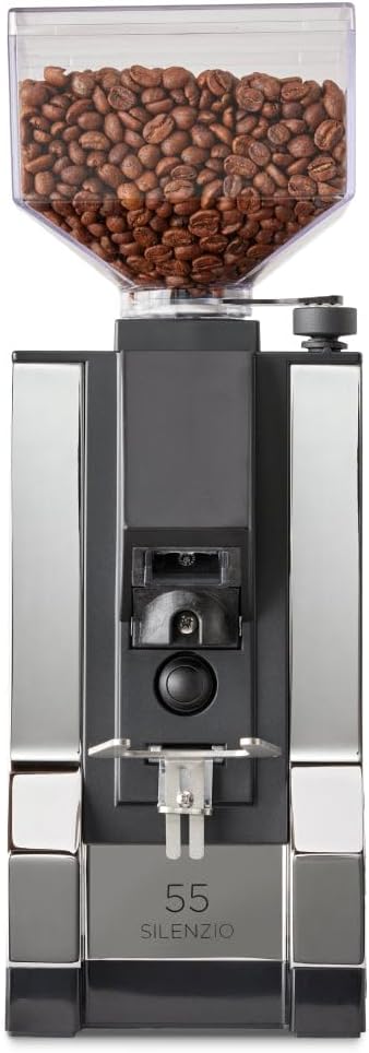 Eureka Mignon Silenzio Espresso Grinder | Silent Technology | Stepless | Timed Dosing | (Chrome, 55mm)