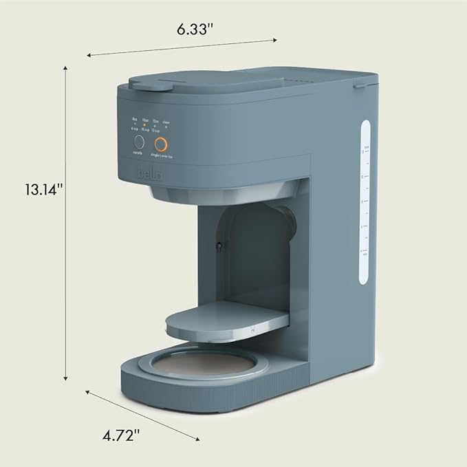 BELLA VersaBrew 2-in1 Coffee Maker, K-Cup compatible, Brew 3 Sizes Carafes & Single Serve Cups, Dishwasher Safe Reusable Filter & Filter Holder, Iced Coffee Function, 60oz Tank, Surf