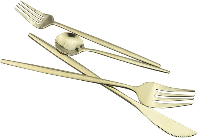 JASHII 24-Piece 304 Stainless Steel Flatware Cutlery Set for 6, Champagne Silverware Set, Mirror Finish, Ideal for Home Wedding Festival Party, Dishwasher Safe (Champagne gold)