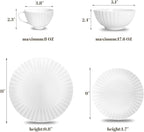 16-Piece Bone China Dinnerware Set for 4, White embossed dinnerware set, Plates and Bowls with Textured Design, Microwave Dishwasher Safe