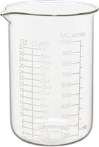 Ackers Etched Graduated Glass Measuring Cup - V-Shaped Spout- High Borosilicate Glass Measuring Cup for Kitchen or Dining, Easy to Read,1000 ML (32 Oz, 4 Cup)