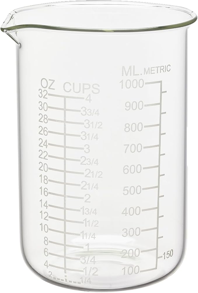 Ackers Etched Graduated Glass Measuring Cup - V-Shaped Spout- High Borosilicate Glass Measuring Cup for Kitchen or Dining, Easy to Read,1000 ML (32 Oz, 4 Cup)