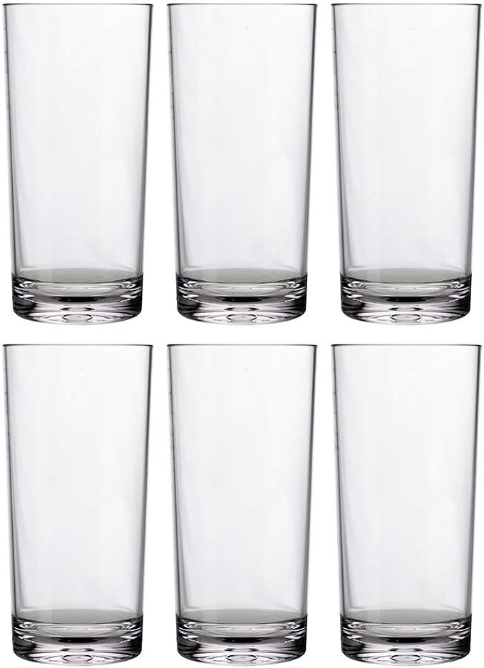 US Acrylic Classic Clear Plastic Reusable Drinking Glasses (Set of 6) 24oz Iced-Tea Cups | BPA-Free Tumblers, Made in USA | Top-Rack Dishwasher Safe