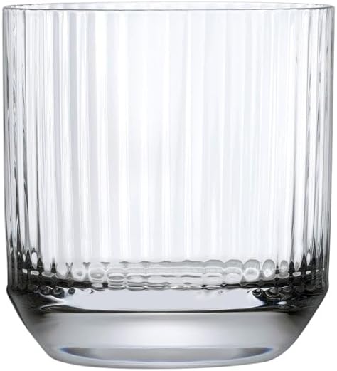 NUDE Whiskey Glasses Set of 6 DOF – 10.75 oz Premium Lead-Free Crystal Old Fashioned Rocks Glasses for Whisky, Scotch & Bourbon – Etched Linear Pattern, Dishwasher Safe Barware