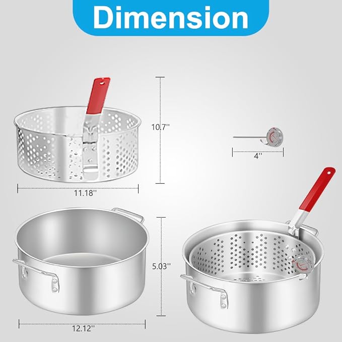 10QT Outdoor Fish Fryer Kit – Heavy-Duty Aluminum Pot & 6.7QT Basket, Propane Deep Fryer for Seafood, Turkey, Chicken & More