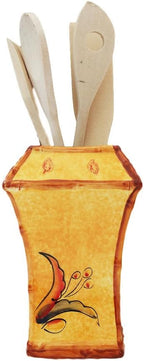 ACK Bamboo Rooster Hand Painted Ceramic Utensil Jar With Wooden Tool, Utensil Holder, Utensil Crock, Modern Kitchen Decor, Kitchen Storage for for Spoon, Ladle, Spatula and More