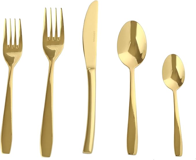 Gold 20 Piece Silverware Set,Stainless Steel Flatware Set for 4,18/0 Rust-Proof Cutlery Set with Forks & Spoons,Mirror Polished Dishwasher Safe - Heavy Duty Tableware for Home & Dining