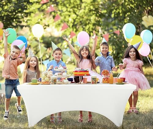Utopia Kitchen 8FT Spandex Tablecloth [1 Pack, White] 200 GSM Stretch, Fitted, Washable and Wrinkle Resistant Table Cloth Rectangle Cover for Trade Shows, Wedding, Parties [96Lx30Wx30H Inch]