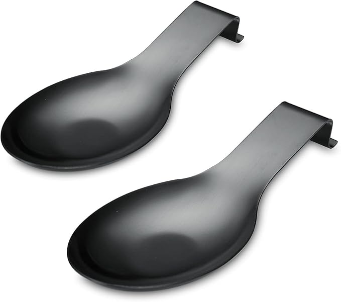 Matte Black Spoon Rest, Stainless Steel Spoon Holder for Stove Top, kitchen utensils Holder for Ladles, Tongs, Spatula, Stove Spoon Holder, Pot Lid Holder, Dishwasher Safe (2PC-9.5 Inch)
