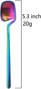 JASHII Mini Teaspoons Set Pack of 8 Stainless Steel Espresso Spoons for Coffee Sugar Dessert Cake Ice Cream Soup Antipasto Cappuccino, 5.3 Inch (Rainbow)