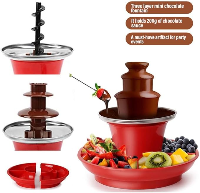 3 Tier Electric Chocolate Sauce Fountain,Melting Machine Chocolate Sauce Fondue Fountain Set,Detachable Mini Chocolate Chocolate Fondue for Party Games Night Christmas Halloween