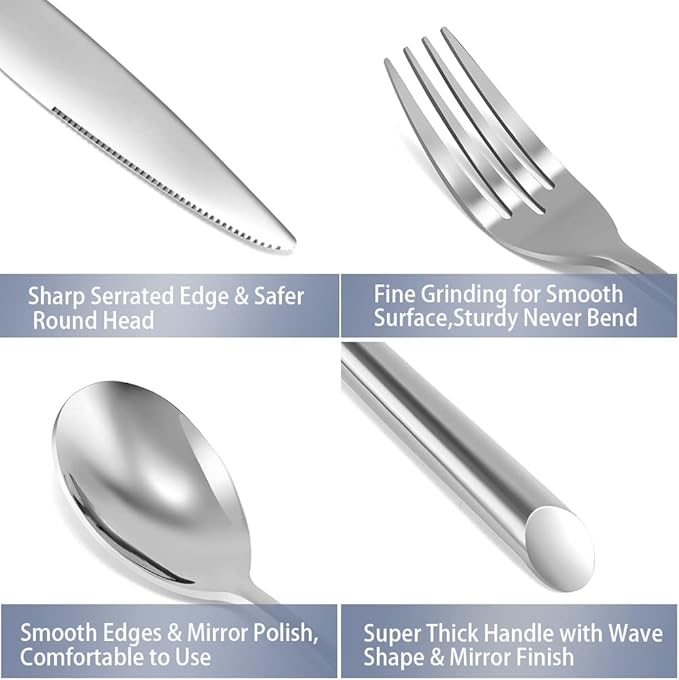 DEACORY Silverware Set Flatware Set Stainless Steel Cutlery Set Heavy Mirror Finished Dishwasher Safe Streamlined Handle Hotel Event Party Wedding Use 40 Pieces Service for 8