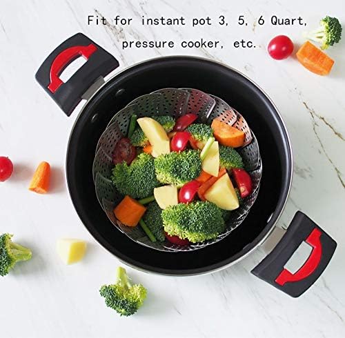 Steamer Basket Stainless Steel Veggie Steamer Basket for Cooking Folding Food Steamer Insert Steaming Basket Adjustable Expandable to fit Various Size Pot (5.1" to 9")