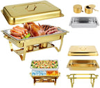 Chafing Dish Buffet Set with Gold Frame, 9 Quart Capacity, 4 Pack, Full Size Chafers