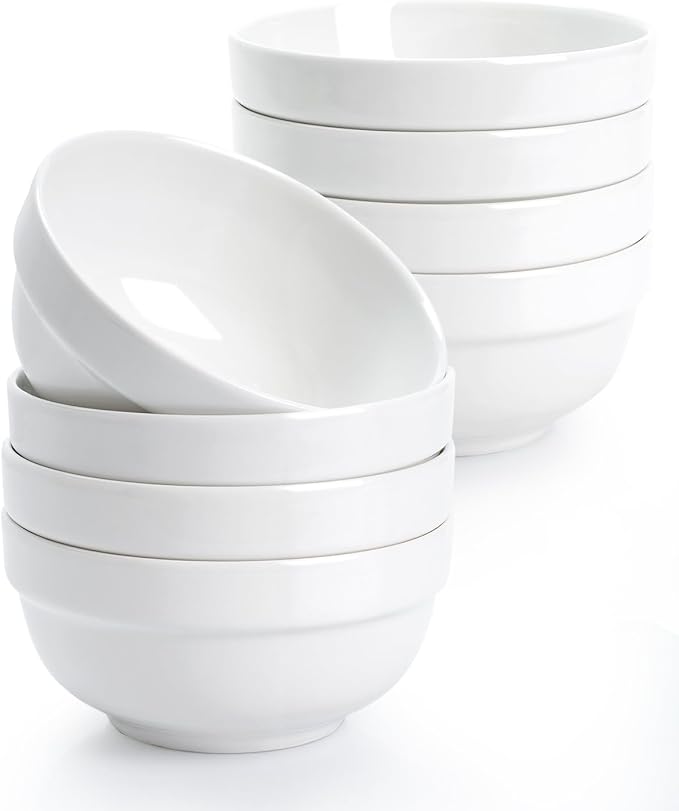 NUTRIUPS 12oz Small Bowls, 4.5in Ice Cream Bowl, Set of 8 White Ceramic Bowl for Dessert Snack Rice Side Dishes