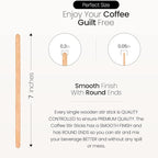 Coffee Stirrers Disposable Wooden Coffee Stir Sticks - Round-End Birchwood 7 Inches Large Wooden Stir Sticks - Pack of 2000 Wood Stir Sticks