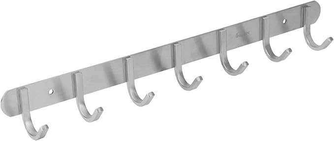 Towel Hook Rack Brushed Nickel 17-Inch Coat Hook Rail Wall Mounted with 7 Hooks, Durable Wall Hangers for Bedroom, Bathroom, Foyer, Hallway (304 Stainless Steel)