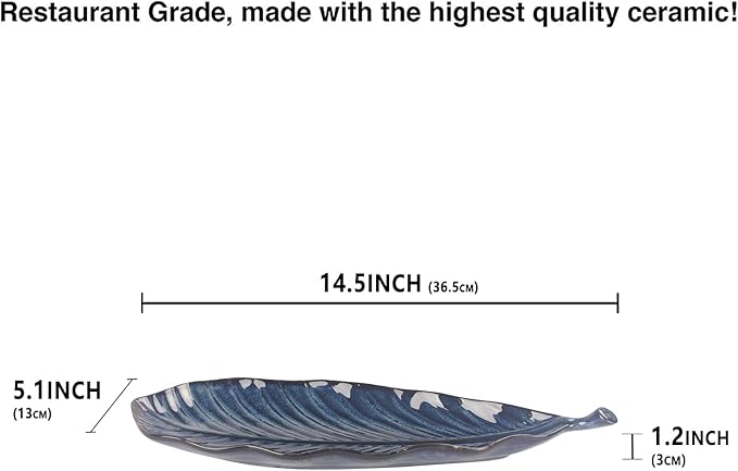 Serving Platter Olives Plate Set of 2, Large Serving Tray for Entertaining, Porcelain Trays and Platters, Salad Appetizer Tray,Dishwasher & Microwave Safe, Royal blue 14.5 Inch