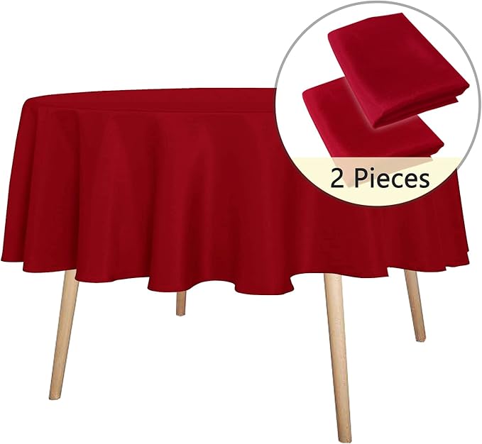 sancua 2 Pack Round Tablecloth 60 Inch Red, Stain and Wrinkle Resistant Table Cloth - Washable Polyester Table Cover for Dining Tables, Buffet Parties and Camping