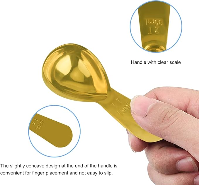 Stainless Steel Coffee Scoop Set - 15ml & 30ml Measures, Milk & Fruit Powder, Gold, 2 Pack