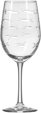 Rolf Glass School of Fish White Wine Glass | 12 ounce Stemmed Set of 4 | Lead-Free Glass | Diamond Wheel Engraved in America