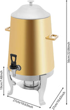 Coffee Urn with Fuel Holder 3.5 Gal/13L, Stainless Steel Beverage Dispenser Hot Drink Dispenser with Stand, Tea Water Coffee Chafer Urn for Parties Buffet Catering Commercial Home (Gold + Silver)