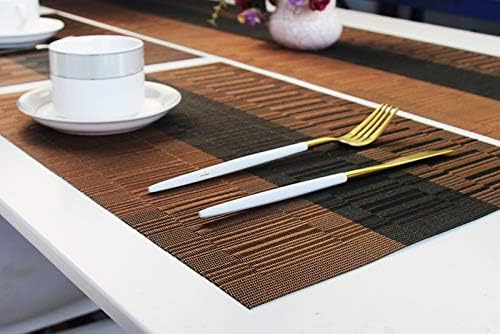 PIGCHCY Elegant Placemats with Matching Table Runner,Washable Durable Plastic Placemats for Dining Table Sets(6pcs Placemats+1pcs Table Runner, Brown)
