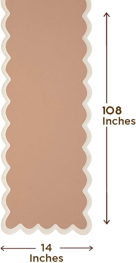 Folkulture Table Runners | Fall Table Runner 108 inches Long | Scallop Table Runner for Fall Decor or Boho Decor | Brown Table Runners for Dining Room | Thanksgiving Decorations for Home