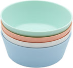 WeeSprout Bamboo Kids Bowls, Set of Four 10 oz Kid-Sized Bamboo Bowls, Dishwasher Safe Kid Bowls (Pastel Coral, Blue, Mint & Off White)