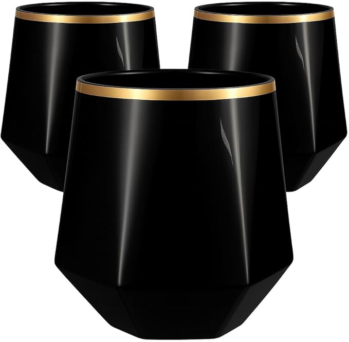 40 count Diamond Unbreakable Stemless Plastic Wine Champagne Whiskey Glasses Elegant Durable Disposable Indoor Outdoor Ideal for Home, Office, Bars, Wedding, 12 Ounce Cups (Diamond Black Matte Gold)