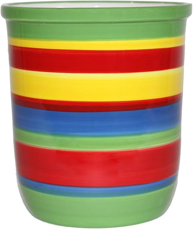 ACK Tuscany Colorful Rainbow, Hand Painted Ceramic Utensil Jar, 81739