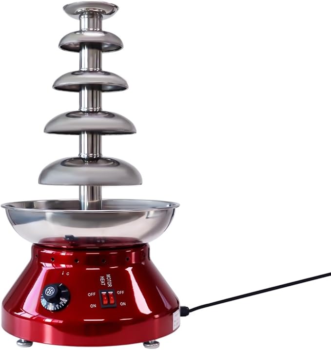 Commercial Chocolate Fountain Machine 5-Tier, 7 Lb Large Capacity Stainless Steel Melting Heater, 3000ml 230w 110v, for Hot Chocolate, Nacho Cheese, Liqueurs Electricfor Wedding, Party (Red)