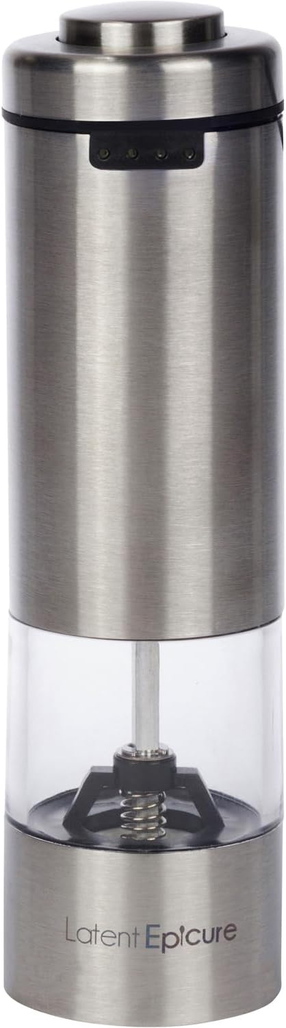 USB-C Electric Salt and Pepper Grinder (SINGLE) - Stainless Steel Salt, Pepper or Spice Mill with LED Light - One Handed Operation Adjustable Ceramic Grinders