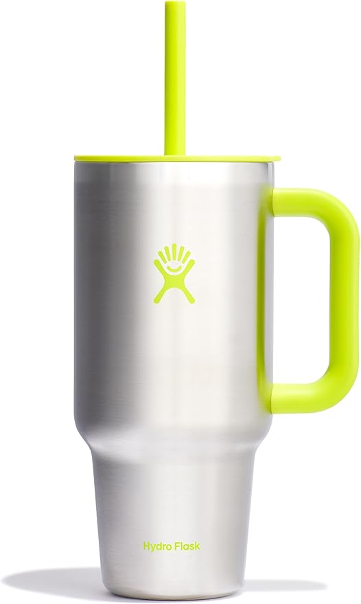 Hydro Flask 32 Oz Travel Tumbler with Handle, Lid and Straw - Insulated Stainless Steel in Stainless Steel Lime