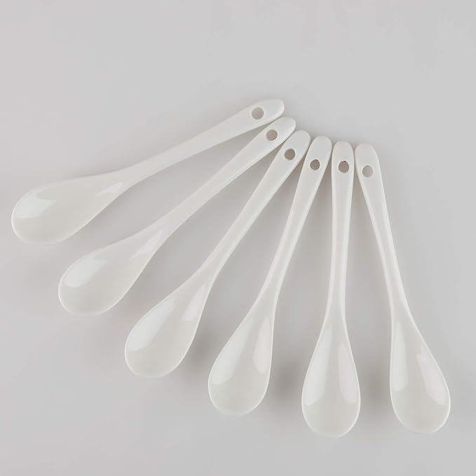 Porcelain Egg Spoons for Soft-Boiled Eggs Coffee Tea Desserts Ceramic Spoon Set of 6 (Egg Spoons 6)