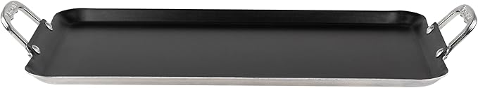Vasconia Durable Double Burner Griddle (20″ x 11″) 100% Pure Aluminum with Nonstick - NSF Certified - for Frying, Searing, Grilling, Browning, Ideal for Home & Commercial Kitchen - Pack of 1