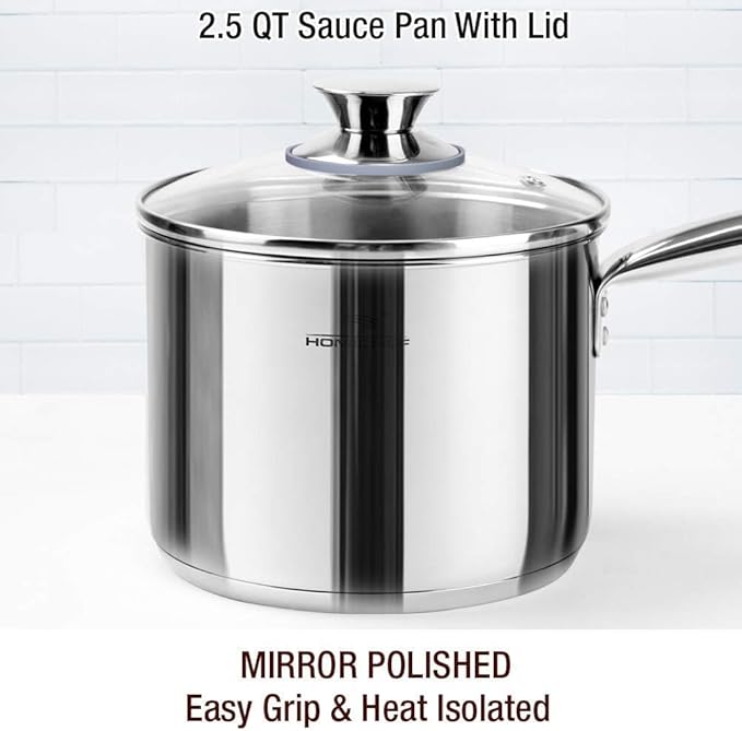 HOMICHEF 14-Piece Nickel Free Stainless Steel Cookware Set - Nickel Free Pots and Pans Set - Non-Toxic, Healthy Induction Cookware