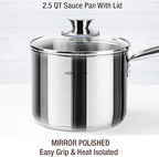 HOMICHEF 14-Piece Nickel Free Stainless Steel Cookware Set - Nickel Free Pots and Pans Set - Non-Toxic, Healthy Induction Cookware