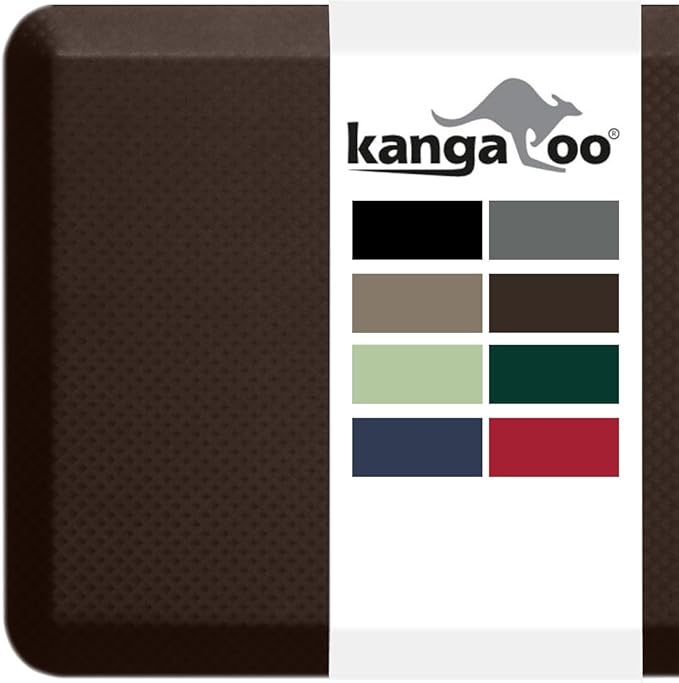 KANGAROO Thick Ergonomic Anti Fatigue Mats for Kitchen Floor, 48x20, Cushioned Standing Office Desk Mat, Waterproof Scratch Resistant Topside, Supportive All Day Comfort Padded Foam Rugs, Brown