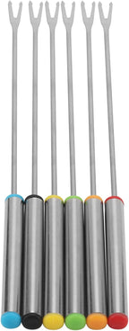 6-Piece Stainless Steel Fondue Sticks Set with Heat Resistant Handle for Cheese, Meat, Chocolate, Dessert, Roasting