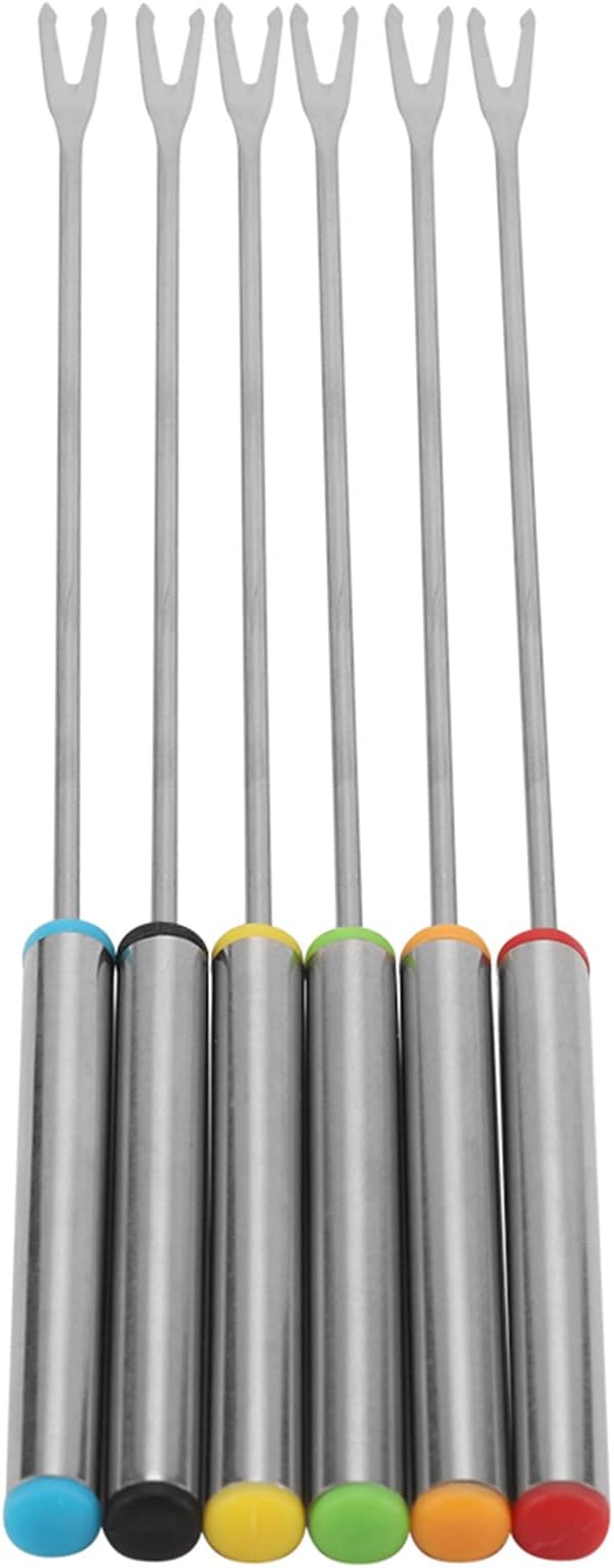 6-Piece Stainless Steel Fondue Sticks Set with Heat Resistant Handle for Cheese, Meat, Chocolate, Dessert, Roasting