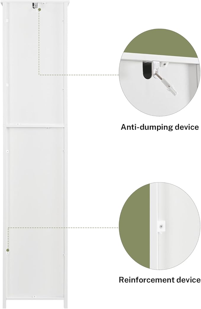 WEENFON 67 Tall Bathroom Cabinet with 6 Shelves & 1 Drawer, Narrow Storage Cabinet with Adjustable Shelves, Silm Cabinets for Bathroom, Living Room, Kitchen, White