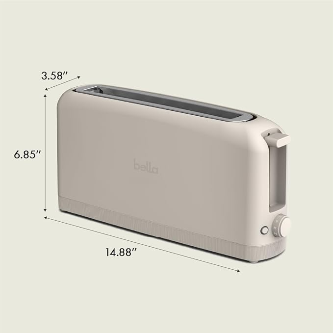 bella 2 Slice Slim Toaster, Fits-anywhere™ Kitchenware, 6 Setting Shade Control with Reheat & Cancel Buttons, Fits sourdough, 10” Long Slot, Anti Jam & Auto Shutoff, 900 Watt, Oatmilk