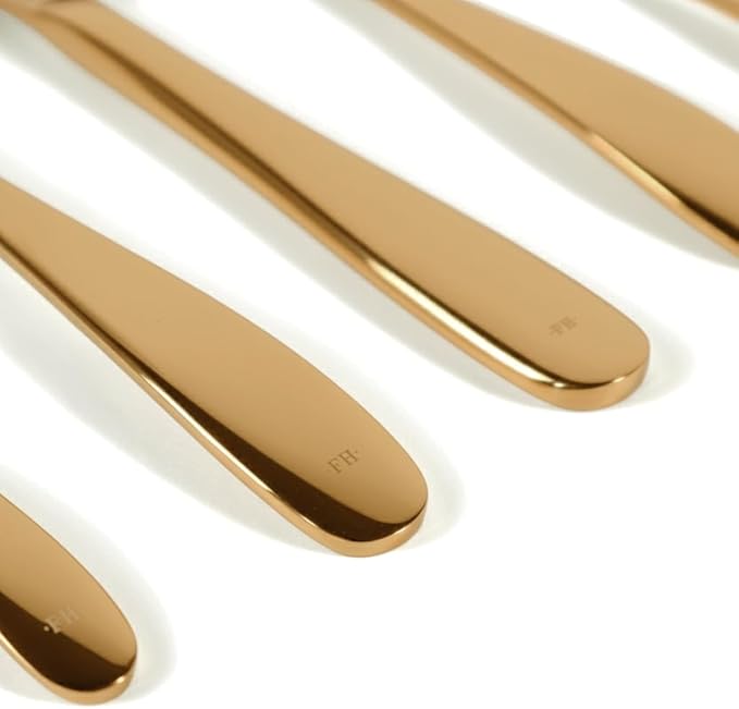 London Silverware Set, 30 Piece Forged Flatware Set Cutlery Set Premium Stainless Steel, Service for 6, for Kitchen, Home, Wedding, Party, Mirror Polished Dishwasher Safe (Matte Gold)