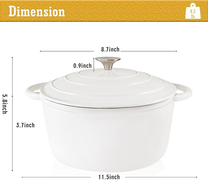 Dutch Oven,Cast Iron Dutch Ovens,Dutch Oven Pot with Lid,3 QT Enamel Dutch Pot,Dutch Ovens with Dual Handles,Cast Iron Pot for Braiser,Cooking,Gifts for Family,White